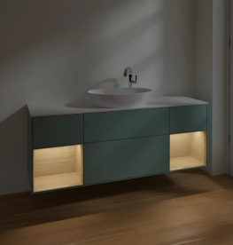 Тумба под раковину Villeroy & Boch Finion 160х50,1 см с подсветкой МДФ оливковый матовый лак/стекло белое матовое F981PCGM