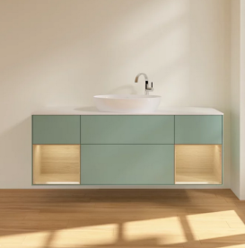 Тумба под раковину Villeroy & Boch Finion 160х50,1 см с подсветкой МДФ оливковый матовый лак/стекло белое матовое F981PCGM