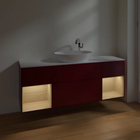 Тумба под раковину Villeroy & Boch Finion 160х50,1 см с подсветкой МДФ пион матовый лак/стекло белое матовое F981PCHB