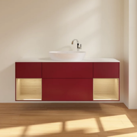 Тумба под раковину Villeroy & Boch Finion 160х50,1 см с подсветкой МДФ пион матовый лак/стекло белое матовое F981PCHB