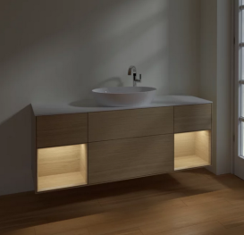 Тумба под раковину Villeroy & Boch Finion 160х50,1 см с подсветкой МДФ шпон дуба/стекло белое матовое F981PCPC