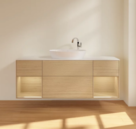 Тумба под раковину Villeroy & Boch Finion 160х50,1 см с подсветкой МДФ шпон дуба/стекло белое матовое F981PCPC