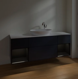 Тумба под раковину Villeroy & Boch Finion 160х50,1 см с подсветкой МДФ темно-синий матовый лак/стекло белое матовое F981PDHG