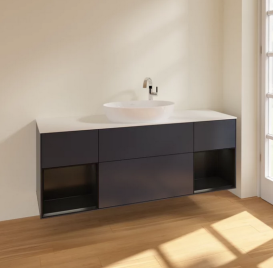 Тумба под раковину Villeroy & Boch Finion 160х50,1 см с подсветкой МДФ темно-синий матовый лак/стекло белое матовое F981PDHG