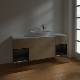 Тумба под раковину Villeroy & Boch Finion 160х50,1 см с подсветкой МДФ шпон дуба/стекло белое матовое F981PDPC