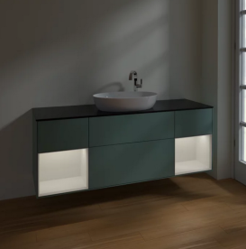 Тумба под раковину Villeroy & Boch Finion 160х50,1 см с подсветкой МДФ оливковый матовый лак/стекло черное матовое F982GFGM