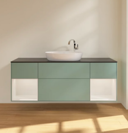 Тумба под раковину Villeroy & Boch Finion 160х50,1 см с подсветкой МДФ оливковый матовый лак/стекло черное матовое F982GFGM