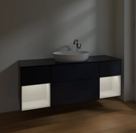 Тумба під раковину Villeroy & Boch Finion 160х50,1 см із підсвічуванням МДФ темно-синій матовий лак/скло чорне матове F982GFHG