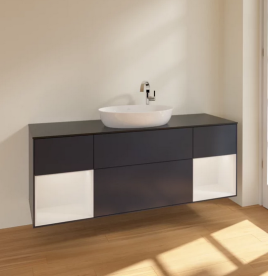 Тумба під раковину Villeroy & Boch Finion 160х50,1 см із підсвічуванням МДФ темно-синій матовий лак/скло чорне матове F982GFHG