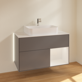 Тумба под раковину Villeroy & Boch Finion 100х50,1 см с подсветкой МДФ антрацитовый матовый лак/белый глянцевый/стекло белое матовое G121GFGK