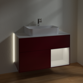 Тумба под раковину Villeroy & Boch Finion 100х50,1 см с подсветкой МДФ пион матовый лак/белый глянцевый/стекло белое матовое G121GFHB