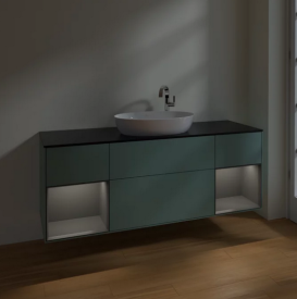 Тумба под раковину Villeroy & Boch Finion 160х50,1 см с подсветкой МДФ оливковый матовый лак/стекло черное матовое F982GKGM