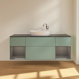 Тумба под раковину Villeroy & Boch Finion 160х50,1 см с подсветкой МДФ оливковый матовый лак/стекло черное матовое F982GKGM