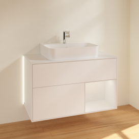 Тумба под раковину Villeroy & Boch Finion 100х50,1 см с подсветкой МДФ белый матовый лак/белый глянцевый/стекло белое матовое G121GFMT