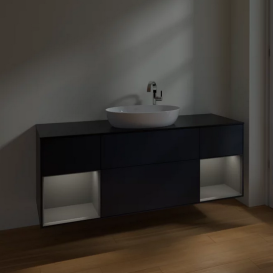 Тумба под раковину Villeroy & Boch Finion 160х50,1 см с подсветкой МДФ темно-синий матовый лак/стекло черное матовое F982GKHG