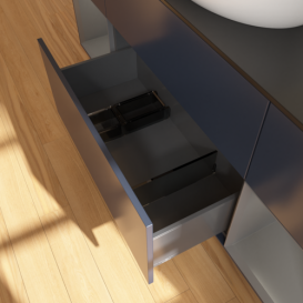 Тумба под раковину Villeroy & Boch Finion 160х50,1 см с подсветкой МДФ темно-синий матовый лак/стекло черное матовое F982GKHG