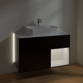 Тумба под раковину Villeroy & Boch Finion 100х50,1 см с подсветкой МДФ черный матовый лак/белый глянцевый/стекло белое матовое G121GFPD