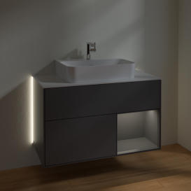 Тумба под раковину Villeroy & Boch Finion 100х50,1 см с подсветкой МДФ антрацитовый матовый лак/антрацитовый матовый/стекло белое матовое G121GKGK