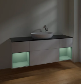 Тумба под раковину Villeroy & Boch Finion 160х50,1 см с подсветкой МДФ глянцевый белый лак/стекло черное матовое F982GMGF