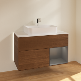 Тумба под раковину Villeroy & Boch Finion 100х50,1 см с подсветкой МДФ шпон грецкого ореха/антрацит матовый лак/стекло белое матовое G121GKGN