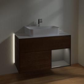 Тумба под раковину Villeroy & Boch Finion 100х50,1 см с подсветкой МДФ шпон грецкого ореха/антрацит матовый лак/стекло белое матовое G121GKGN