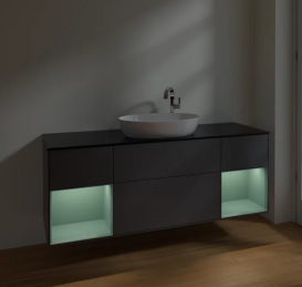Тумба под раковину Villeroy & Boch Finion 160х50,1 см с подсветкой МДФ антрацит матовый лак/стекло черное матовое F982GMGK