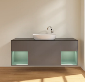 Тумба под раковину Villeroy & Boch Finion 160х50,1 см с подсветкой МДФ антрацит матовый лак/стекло черное матовое F982GMGK