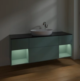 Тумба под раковину Villeroy & Boch Finion 160х50,1 см с подсветкой МДФ оливковый матовый лак/стекло черное матовое F982GMGM