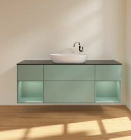 Тумба под раковину Villeroy & Boch Finion 160х50,1 см с подсветкой МДФ оливковый матовый лак/стекло черное матовое F982GMGM