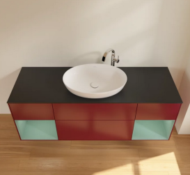 Тумба под раковину Villeroy & Boch Finion 160х50,1 см с подсветкой МДФ пион матовый лак/стекло черное матовое F982GMHB