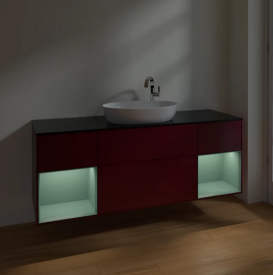 Тумба под раковину Villeroy & Boch Finion 160х50,1 см с подсветкой МДФ пион матовый лак/стекло черное матовое F982GMHB