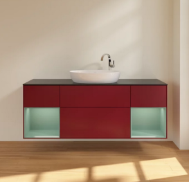 Тумба под раковину Villeroy & Boch Finion 160х50,1 см с подсветкой МДФ пион матовый лак/стекло черное матовое F982GMHB