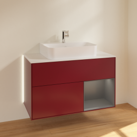 Тумба под раковину Villeroy & Boch Finion 100х50,1 см с подсветкой МДФ пион матовый лак/антрацитовый матовый/стекло белое матовое G121GKHB