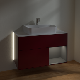 Тумба под раковину Villeroy & Boch Finion 100х50,1 см с подсветкой МДФ пион матовый лак/антрацитовый матовый/стекло белое матовое G121GKHB