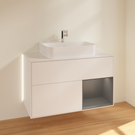 Тумба под раковину Villeroy & Boch Finion 100х50,1 см с подсветкой МДФ белый матовый лак/антрацитовый матовый/стекло белое матовое G121GKMT