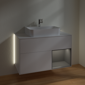 Тумба под раковину Villeroy & Boch Finion 100х50,1 см с подсветкой МДФ белый матовый лак/антрацитовый матовый/стекло белое матовое G121GKMT