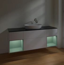 Тумба под раковину Villeroy & Boch Finion 160х50,1 см с подсветкой МДФ белый матовый лак/стекло черное матовое F982GMMT