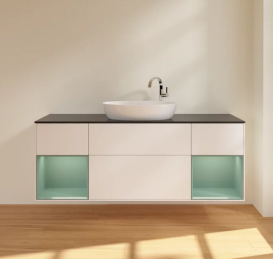 Тумба под раковину Villeroy & Boch Finion 160х50,1 см с подсветкой МДФ белый матовый лак/стекло черное матовое F982GMMT