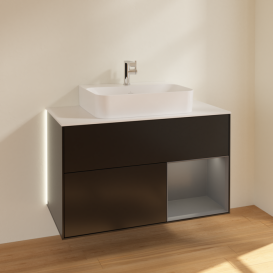 Тумба под раковину Villeroy & Boch Finion 100х50,1 см с подсветкой МДФ черный матовый лак/антрацитовый матовый/стекло белое матовое G121GKPD