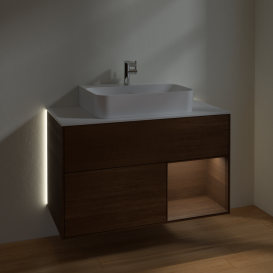 Тумба под раковину Villeroy & Boch Finion 100х50,1 см с подсветкой МДФ шпон грецкого ореха/шпон грецкого ореха/стекло белое матовое G121GNGN