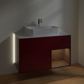 Тумба под раковину Villeroy & Boch Finion 100х50,1 см с подсветкой МДФ пион матовый лак/шпон грецкого ореха/стекло белое матовое G121GNHB