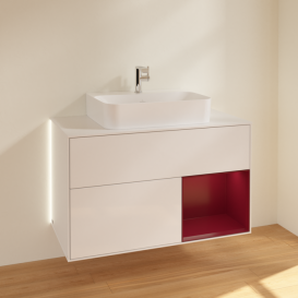 Тумба под раковину Villeroy & Boch Finion 100х50,1 см с подсветкой МДФ белый глянцевый лак/пион матовый/стекло белое матовое G121HBGF