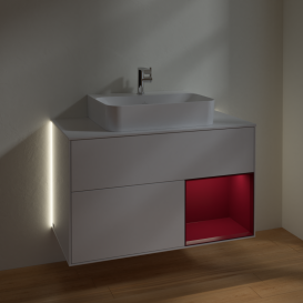 Тумба под раковину Villeroy & Boch Finion 100х50,1 см с подсветкой МДФ белый глянцевый лак/пион матовый/стекло белое матовое G121HBGF