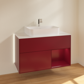 Тумба под раковину Villeroy & Boch Finion 100х50,1 см с подсветкой МДФ пион матовый лак/пион матовый/стекло белое матовое G121HBHB