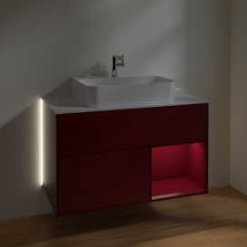 Тумба под раковину Villeroy & Boch Finion 100х50,1 см с подсветкой МДФ пион матовый лак/пион матовый/стекло белое матовое G121HBHB