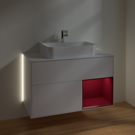 Тумба под раковину Villeroy & Boch Finion 100х50,1 см с подсветкой МДФ белый матовый лак/пион матовый/стекло белое матовое G121HBMT