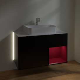 Тумба под раковину Villeroy & Boch Finion 100х50,1 см с подсветкой МДФ черный матовый лак/пион матовый/стекло белое матовое G121HBPD