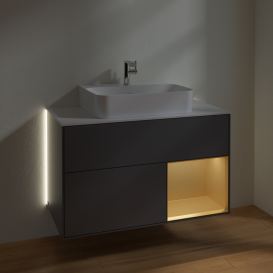 Тумба под раковину Villeroy & Boch Finion 100х50,1 см с подсветкой МДФ антрацитовый матовый лак/золотисто-матовый лак/стекло белое матовое G121HFGK