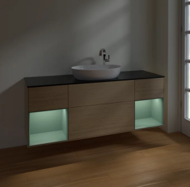 Тумба под раковину Villeroy & Boch Finion 160х50,1 см с подсветкой МДФ шпон дуба/стекло черное матовое F982GMPC