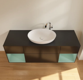 Тумба под раковину Villeroy & Boch Finion 160х50,1 см с подсветкой МДФ черный матовый лак/стекло черное матовое F982GMPD